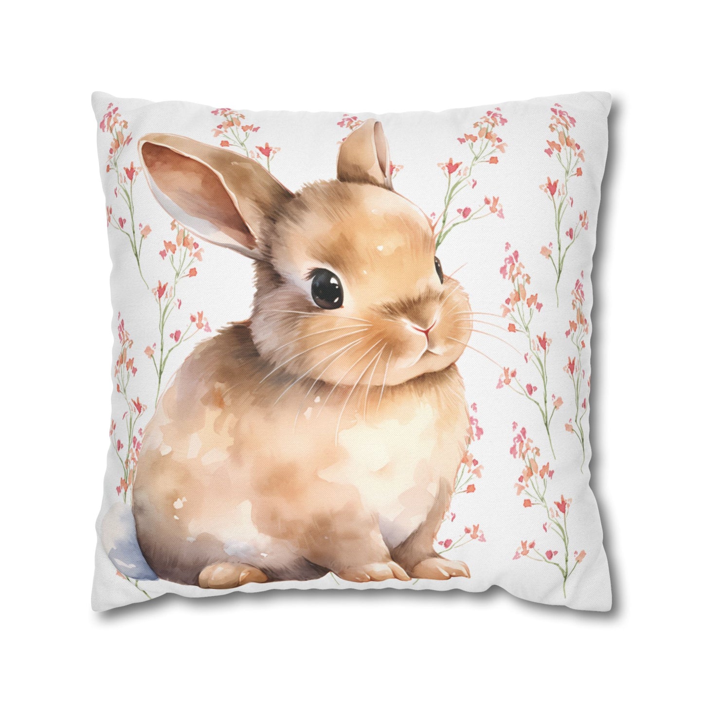 Bunny and Flowers Easter Pillow Cover