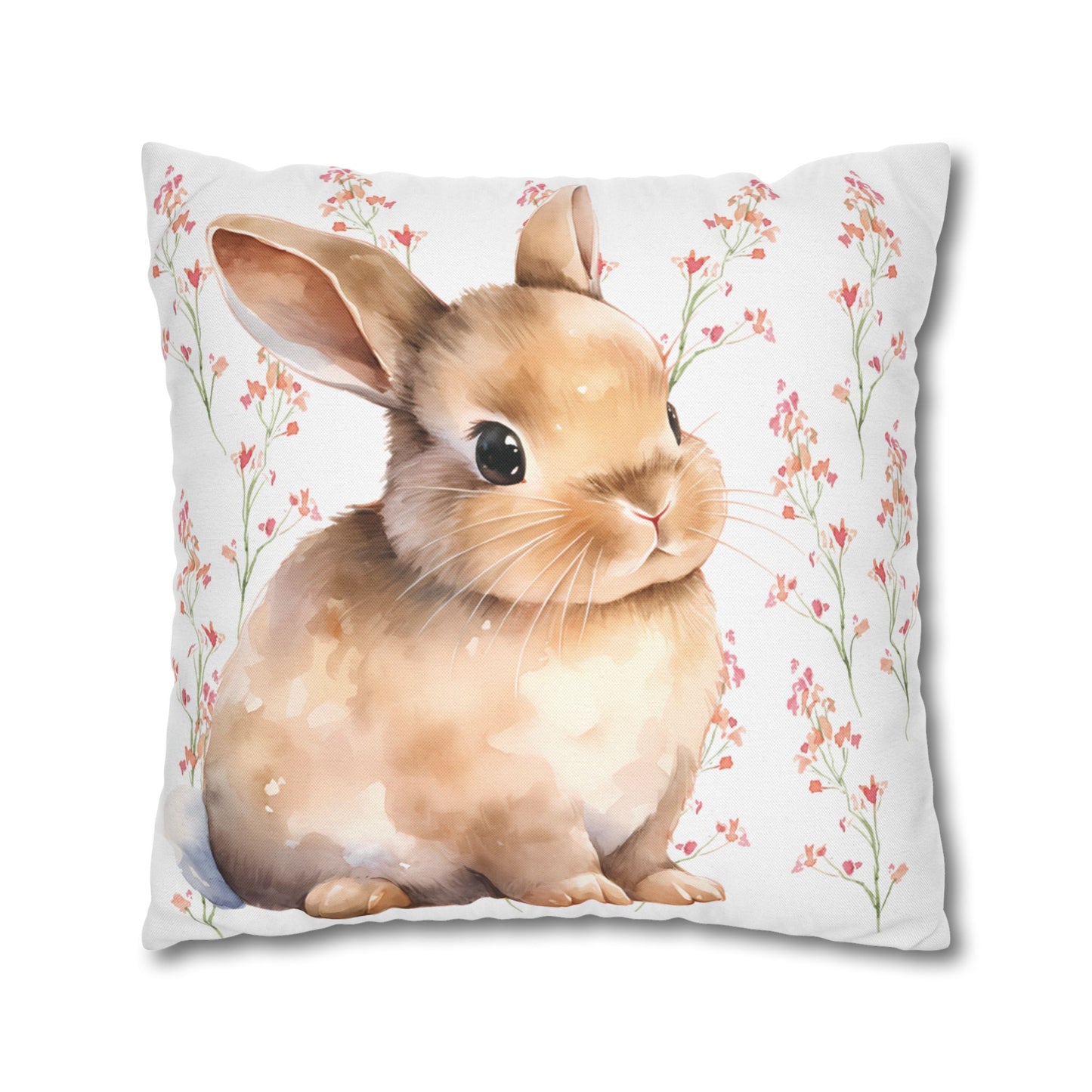 Bunny and Flowers Easter Pillow Cover