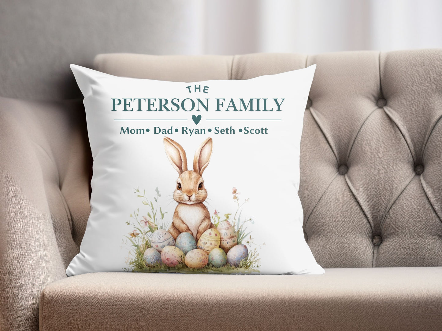 Bunny And Eggs Easter Pillow Cover