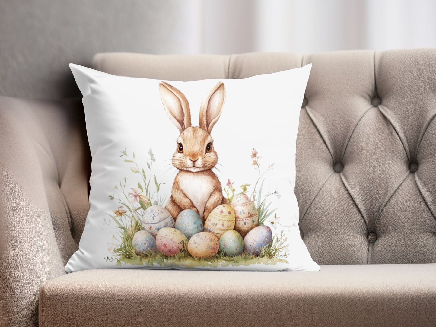Bunny And Eggs Easter Pillow Cover