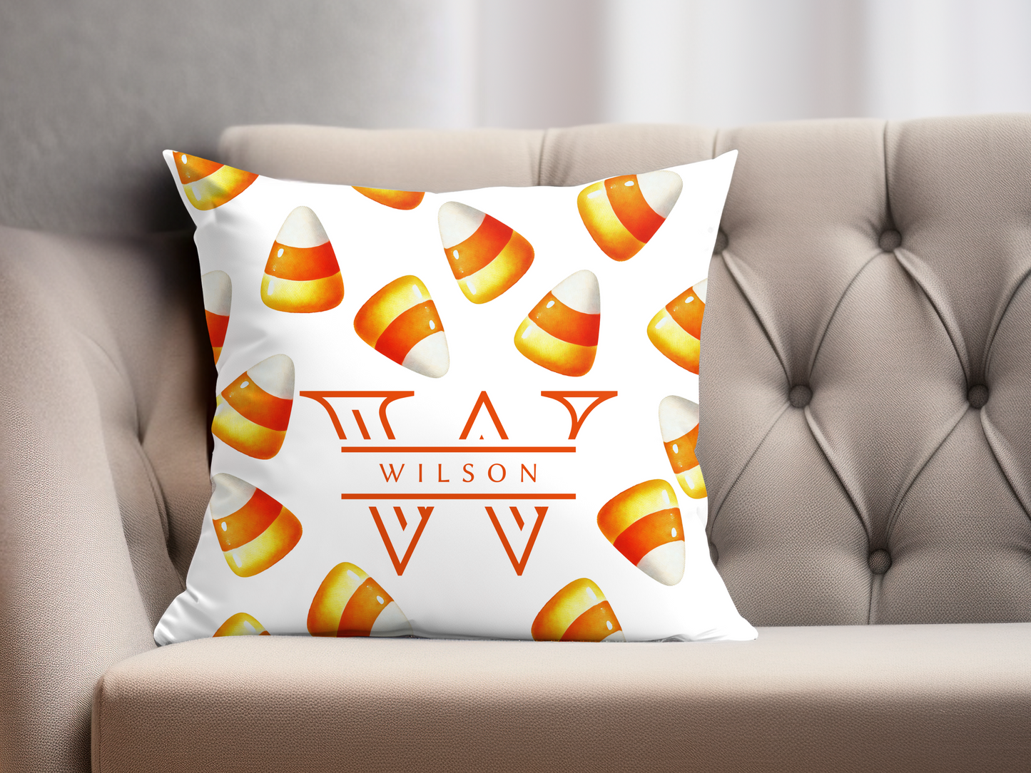Personalized Candy Corn White Pillow Cover