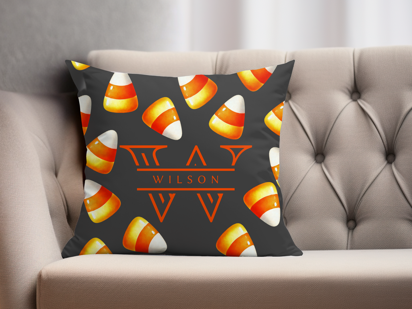 Personalized Candy Corn Black Pillow Cover