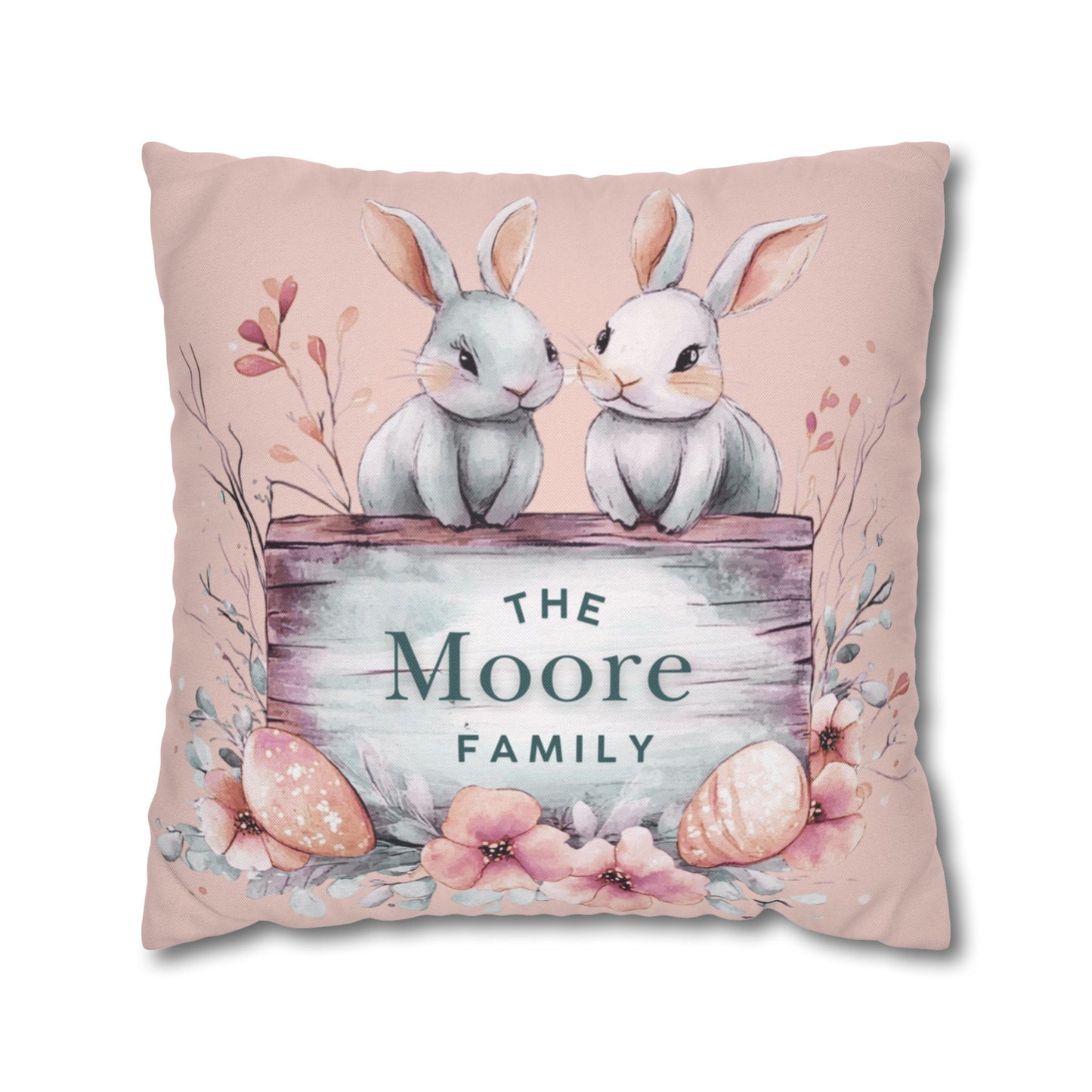 Bunnies Peach Easter Pillow Cover