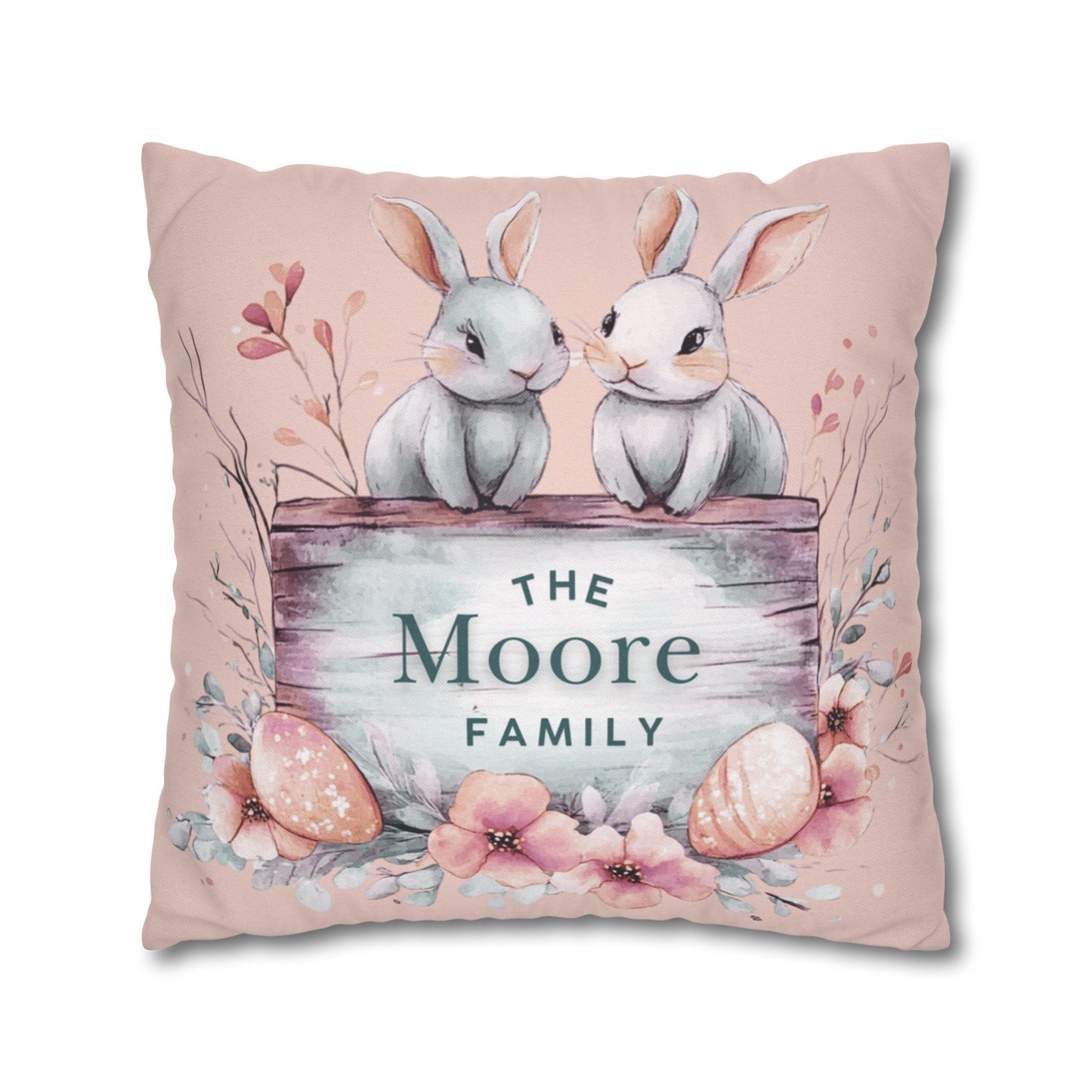 Bunnies Peach Easter Pillow Cover