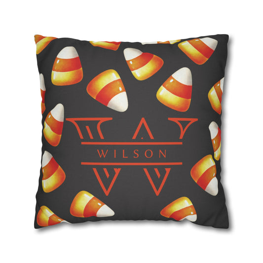 Personalized Candy Corn Black Pillow Cover