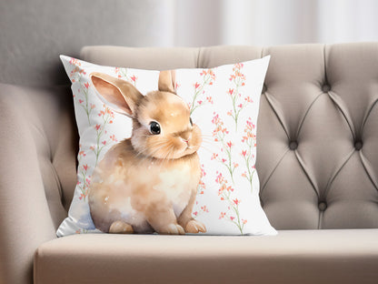 Bunny and Flowers Easter Pillow Cover