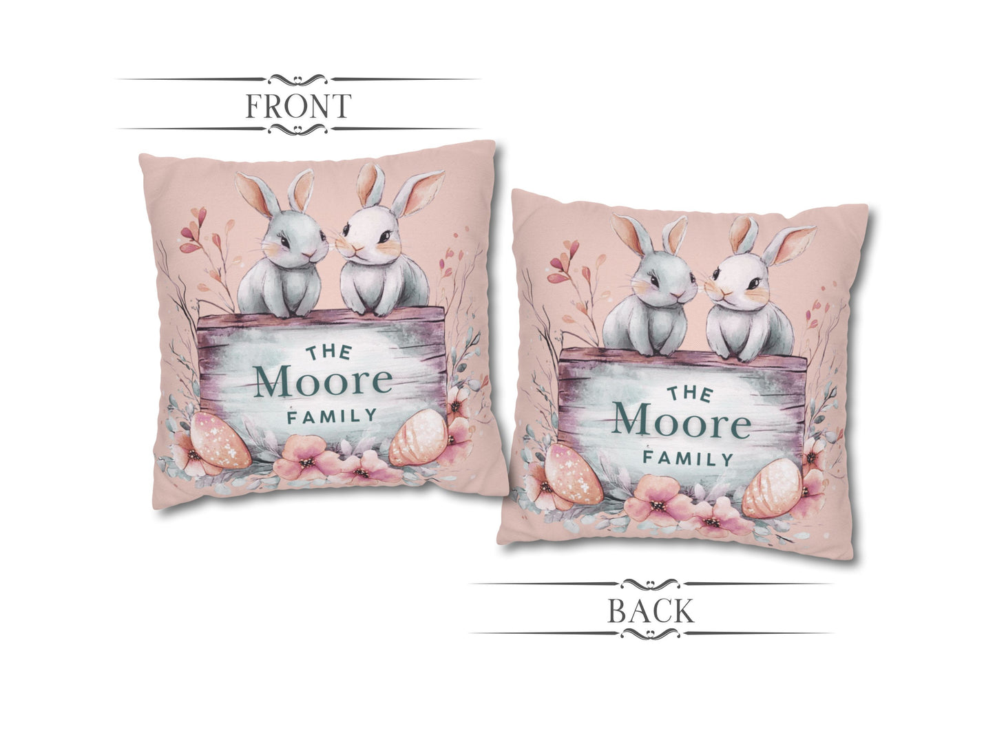 Bunnies Peach Easter Pillow Cover