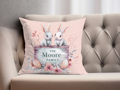 Bunnies Peach Easter Pillow Cover